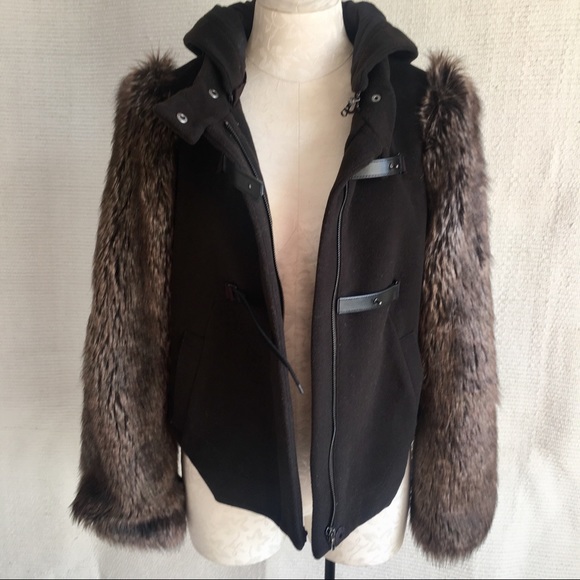 Anthro Leifsdottir S/M Cashmere Wool Coat Faux Fur - Picture 5 of 8